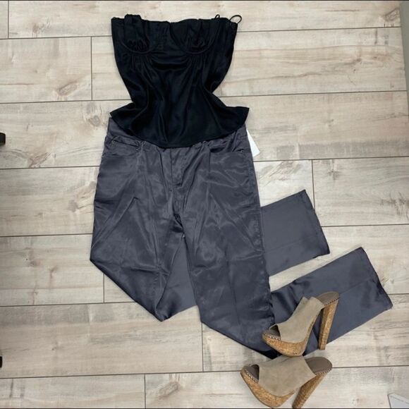 NWT Modiva Slate Grey Satin Shiny Flare Pants - Picture 10 of 14